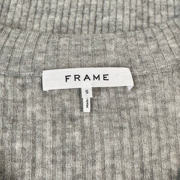 FRAME Varsity V-Neck Sweater Wool Blend Striped Short Sleeve Rib Knit Gray - Picture 10 of 12